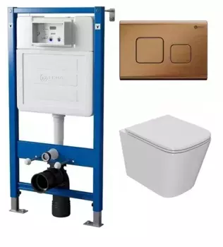 Комплект инсталляция с унитазом, крышкой и кнопкой смыва «Point» PN48094BB (PN45120/клавиша Афина PN44041BB/унитаз Ника PN41081) безободковый