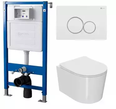 Комплект инсталляция с унитазом, крышкой и кнопкой смыва «Point» PN48099WC (инсталляция PN45120/клавиша Виктория белая/хром PN44061WC/унитаз Веста PN41701) безободковый белый