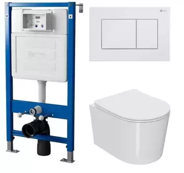 Комплект инсталляция с унитазом, крышкой и кнопкой смыва «Point» PN48107W (инсталляция PN45120/клавиша Ника белая PN44081W/унитаз Веста PN41701) безободковый белый