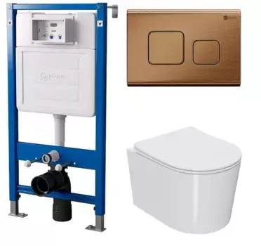 Комплект инсталляция с унитазом, крышкой и кнопкой смыва «Point» PN48109BB (инсталляция PN45120/клавиша Афина бронза PN44041BB/унитаз Веста PN41701) безободковый белый