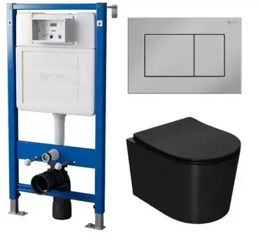 Комплект инсталляция с унитазом, крышкой и кнопкой смыва «Point» PN48120C (инсталляция PN45120/клавиша Ника хром PN44081C/унитаз Веста PN41701BM) безободковый черный