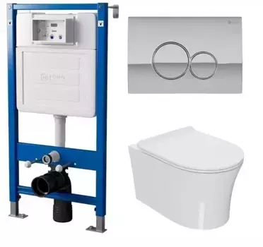 Комплект инсталляция с унитазом, крышкой и кнопкой смыва «Point» PN48127C (инсталляция PN45120/клавиша Виктория хром PN44061C/унитаз Вега PN41711) безободковый белый