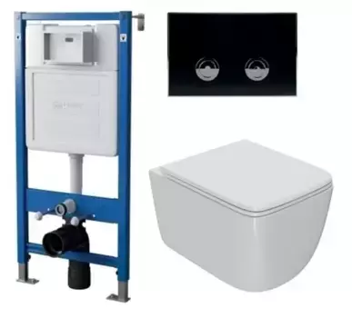 Комплект инсталляция с унитазом, крышкой и кнопкой смыва «Point» PN48172BC (инсталляция пневматическая PN45121/клавиша Венера/унитаз Меркурий) безободковый белый