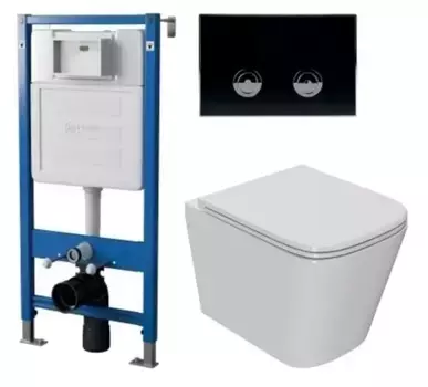 Комплект инсталляция с унитазом, крышкой и кнопкой смыва «Point» PN48178BC (инсталляция пневматическая PN45121/клавиша Венера/унитаз Ника) безободковый белый