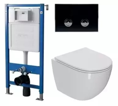 Комплект инсталляция с унитазом, крышкой и кнопкой смыва «Point» PN48180BC (инсталляция пневматическая PN45121/клавиша Венера/унитаз Афина) безободковый белый