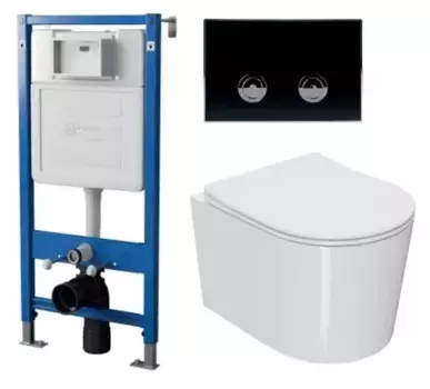 Комплект инсталляция с унитазом, крышкой и кнопкой смыва «Point» PN48184BC (инсталляция пневматическая PN45121/клавиша Венера/унитаз Веста PN41701) безободковый белый