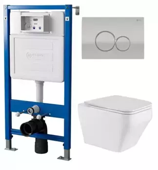 Комплект инсталляция с унитазом, крышкой и кнопкой смыва «Point» PN48220SC (инсталляция PN45120/клавиша Виктория/унитаз Аврора PN41101) безободковый белый