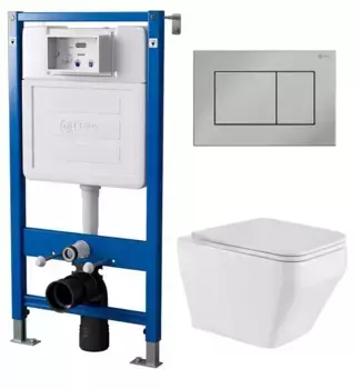 Комплект инсталляция с унитазом, крышкой и кнопкой смыва «Point» PN48224C (инсталляция PN45120/клавиша Ника/унитаз Аврора PN41101) безободковый белый