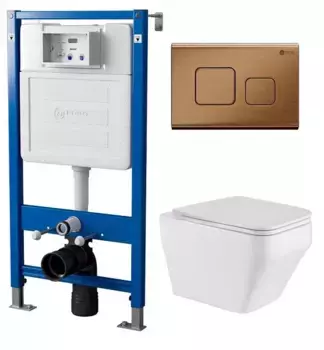 Комплект инсталляция с унитазом, крышкой и кнопкой смыва «Point» PN48228BB (инсталляция PN45120/клавиша Афина/унитаз Аврора PN41101) безободковый белый