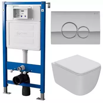 Комплект инсталляция с унитазом, крышкой и кнопкой смыва «Point» PN48231C (PN45120/клавиша /унитаз Меркурий) безободковый белый матовый