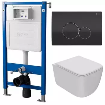 Комплект инсталляция с унитазом, крышкой и кнопкой смыва «Point» PN48232BC (PN45120/клавиша Виктория/унитаз Меркурий) безободковый белый матовый