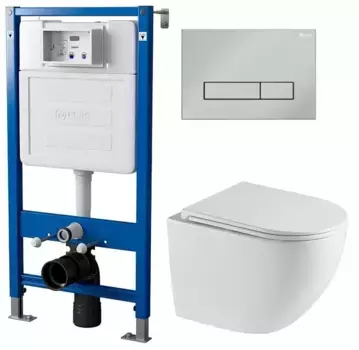 Комплект инсталляция с унитазом, крышкой и кнопкой смыва «Point» PN48251C (инсталляция PN45120/клавиша Меркурий/унитаз Сатурн) безободковый белый