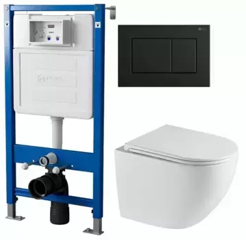 Комплект инсталляция с унитазом, крышкой и кнопкой смыва «Point» PN48255BM (инсталляция PN45120/клавиша Ника/унитаз Сатурн) безободковый белый