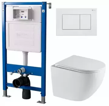 Комплект инсталляция с унитазом, крышкой и кнопкой смыва «Point» PN48256W (инсталляция PN45120/клавиша Ника/унитаз Сатурн) безободковый белый