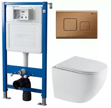 Комплект инсталляция с унитазом, крышкой и кнопкой смыва «Point» PN48258BB (инсталляция PN45120/клавиша Афина/унитаз Сатурн) безободковый белый