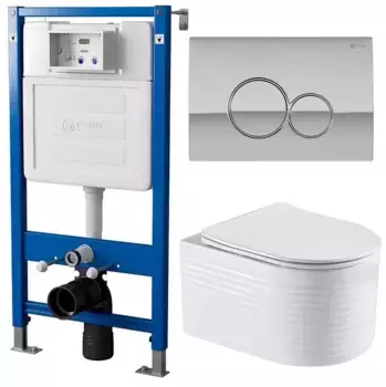 Комплект инсталляция с унитазом, крышкой и кнопкой смыва «Point» PN48261C (PN45120/клавиша Виктория/унитаз Омега) безободковый белый