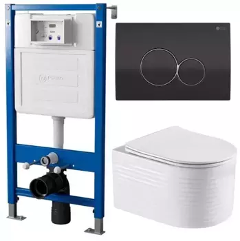 Комплект инсталляция с унитазом, крышкой и кнопкой смыва «Point» PN48262BC (PN45120/клавиша Виктория/унитаз Омега) безободковый белый