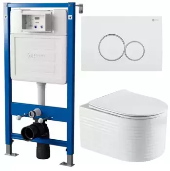 Комплект инсталляция с унитазом, крышкой и кнопкой смыва «Point» PN48263WC (PN45120/клавиша Виктория/унитаз Омега) безободковый белый