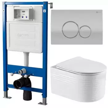 Комплект инсталляция с унитазом, крышкой и кнопкой смыва «Point» PN48265SC (PN45120/клавиша Виктория/унитаз Омега) безободковый белый