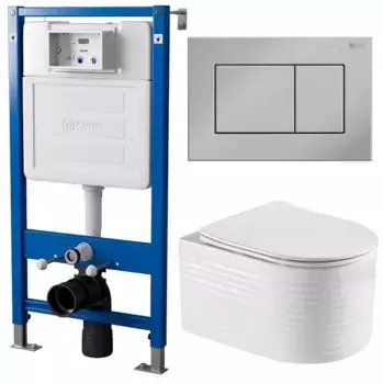 Комплект инсталляция с унитазом, крышкой и кнопкой смыва «Point» PN48269C (PN45120/клавиша Ника/унитаз Омега) безободковый белый