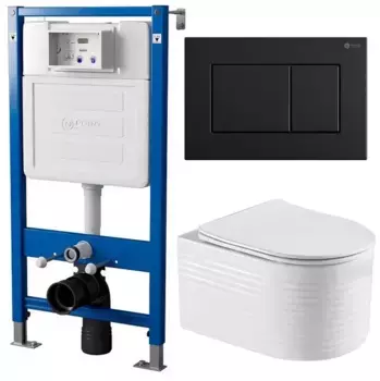 Комплект инсталляция с унитазом, крышкой и кнопкой смыва «Point» PN48270BM (PN45120/клавиша Ника/унитаз Омега) безободковый белый
