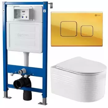 Комплект инсталляция с унитазом, крышкой и кнопкой смыва «Point» PN48272G (PN45120/клавиша Афина/унитаз Омега) безободковый белый