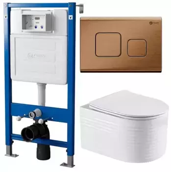 Комплект инсталляция с унитазом, крышкой и кнопкой смыва «Point» PN48273BB (PN45120/клавиша Афина/унитаз Омега) безободковый белый