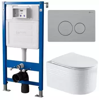 Комплект инсталляция с унитазом, крышкой и кнопкой смыва «Point» PN48275SB (PN45120/клавиша Виктория/унитаз Омега) безободковый белый