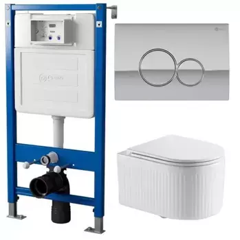 Комплект инсталляция с унитазом, крышкой и кнопкой смыва «Point» PN48276C (PN45120/клавиша Виктория/унитаз Деметра) безободковый белый