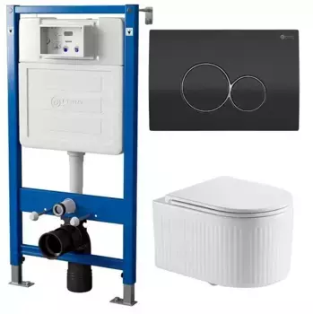 Комплект инсталляция с унитазом, крышкой и кнопкой смыва «Point» PN48277BC (PN45120/клавиша Виктория/унитаз Деметра) безободковый белый