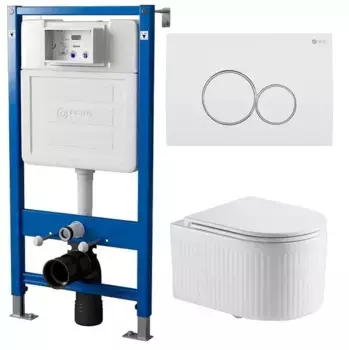 Комплект инсталляция с унитазом, крышкой и кнопкой смыва «Point» PN48278WC (PN45120/клавиша Виктория/унитаз Деметра) безободковый белый