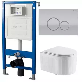 Комплект инсталляция с унитазом, крышкой и кнопкой смыва «Point» PN48280SC (PN45120/клавиша Виктория/унитаз Деметра) безободковый белый