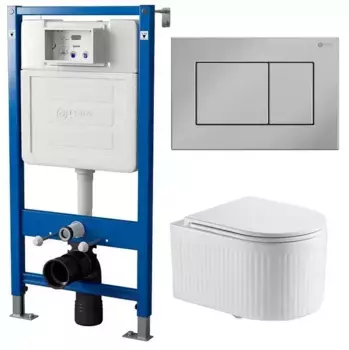 Комплект инсталляция с унитазом, крышкой и кнопкой смыва «Point» PN48284C (PN45120/клавиша Ника/унитаз Деметра) безободковый белый