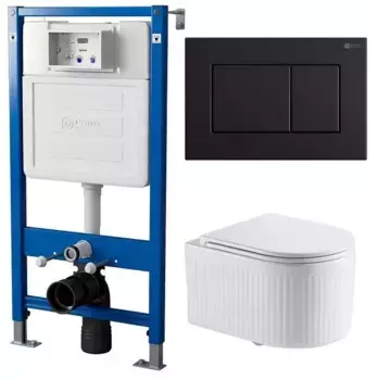 Комплект инсталляция с унитазом, крышкой и кнопкой смыва «Point» PN48285BM (PN45120/клавиша Ника/унитаз Деметра) безободковый белый