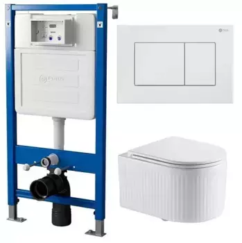 Комплект инсталляция с унитазом, крышкой и кнопкой смыва «Point» PN48286W (PN45120/клавиша Ника/унитаз Деметра) безободковый белый