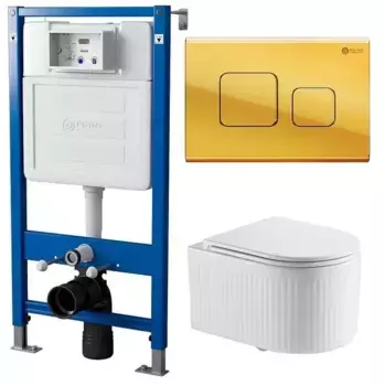 Комплект инсталляция с унитазом, крышкой и кнопкой смыва «Point» PN48287G (PN45120/клавиша Афина/унитаз Деметра) безободковый белый