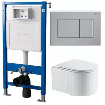 Комплект инсталляция с унитазом, крышкой и кнопкой смыва «Point» PN48289SB (PN45120/клавиша Ника/унитаз Деметра) безободковый белый