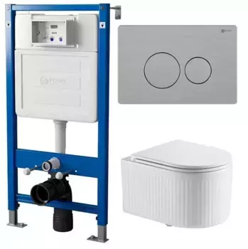 Комплект инсталляция с унитазом, крышкой и кнопкой смыва «Point» PN48290SB (PN45120/клавиша Виктория/унитаз Деметра) безободковый белый