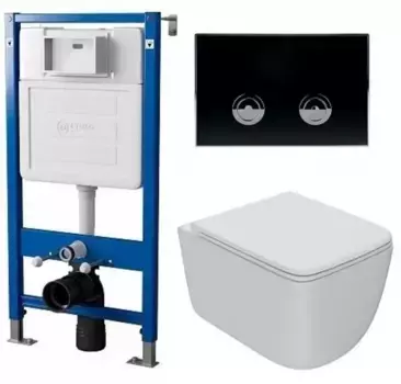 Комплект инсталляция с унитазом, крышкой и кнопкой смыва «Point» PN48310BC (пневматическая инсталляция PN45121/клавиша PN44071BC/унитаз Меркурий) безободковый белый матовый