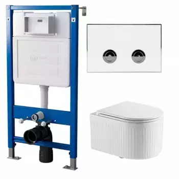 Комплект инсталляция с унитазом, крышкой и кнопкой смыва «Point» PN48323WC (пневматическая инсталляция PN45121/клавиша PN44071WC/унитаз Деметра) безободковый белый