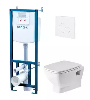 Комплект инсталляция с унитазом, крышкой и кнопкой смыва «Santek» Нео 1WH501758 безободковый белый/белая клавиша