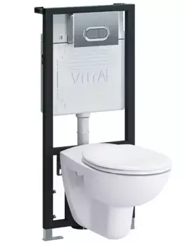 Комплект инсталляция с унитазом, крышкой и кнопкой смыва «Vitra» Normus 9773B003-7203 белый с кнопкой хром