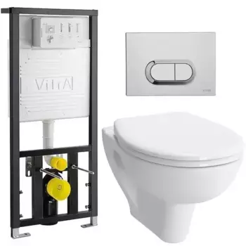 Комплект инсталляция с унитазом, крышкой и кнопкой смыва «Vitra» S20 9004B003-7202 безободковый белый с кнопкой хром