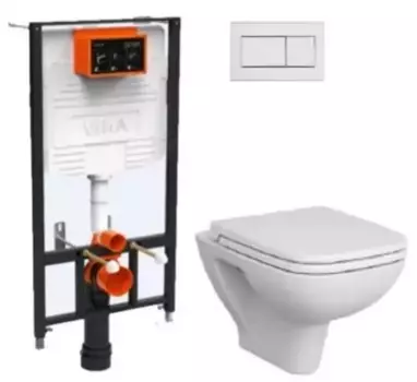 Комплект инсталляция с унитазом, крышкой и кнопкой смыва «Vitra» S20 9004B003-7207 безободковый белый