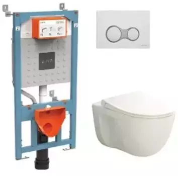Комплект инсталляция с унитазом, крышкой и кнопкой смыва «Vitra» S40 9860B003-7200 безободковый белый