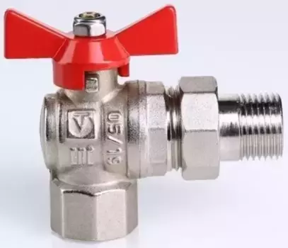 Кран шаровой магистральный «Valtec» Base VT.228.N.06 1"-1" ВР угол-НР (американка) никель