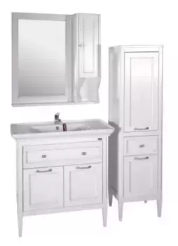 Мебель для ванной «ASB-Woodline» Гранда 85 белая с патиной серебро