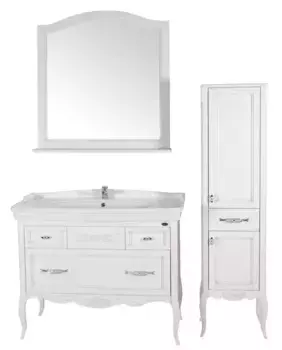 Мебель для ванной «ASB-Woodline» Модерн 105 белая с патиной серебро