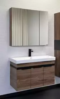Мебель для ванной подвесная «Comforty» Соло 90 дуб тёмно-коричневый/чёрная