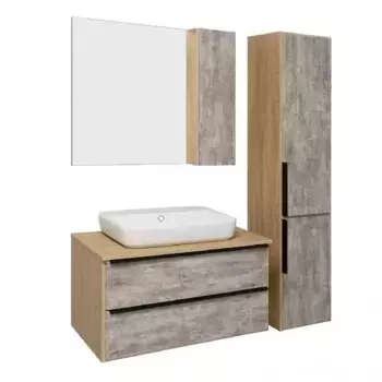 Мебель для ванной подвесная «Runo» Мальта 85 серая/дуб